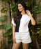 Black White Square Paneled Linen Top